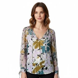 DIANE VON FURSTENBERG 2Pc Silk Blouse w/ Matching Poly Camisole Rusched Sleeves